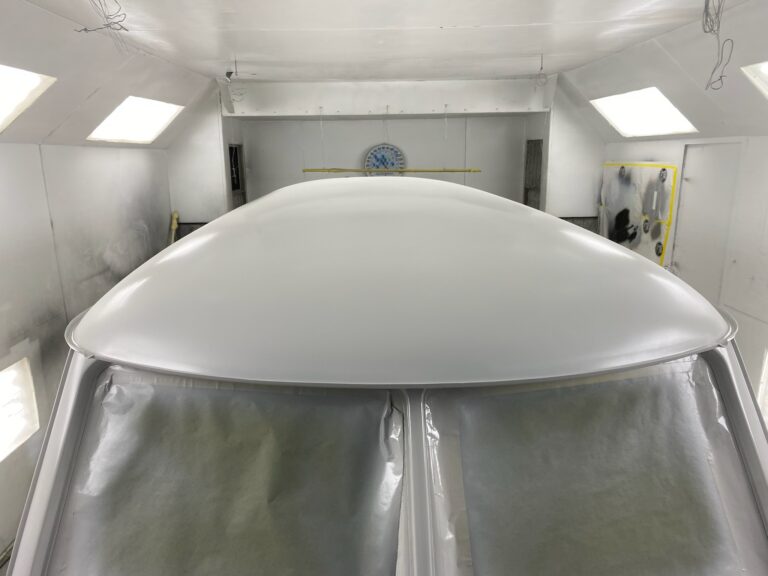 1966 microbus vw bus block sanding into primer silver lining auto restoration oregon