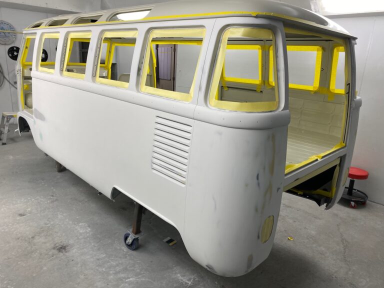 1963 23 window mouse grey deluxe bus under body in paint silver lining auto restoration oregon