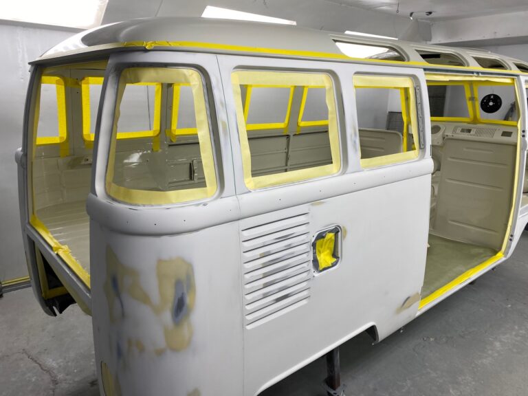 1963 23 window mouse grey deluxe bus under body in paint silver lining auto restoration oregon