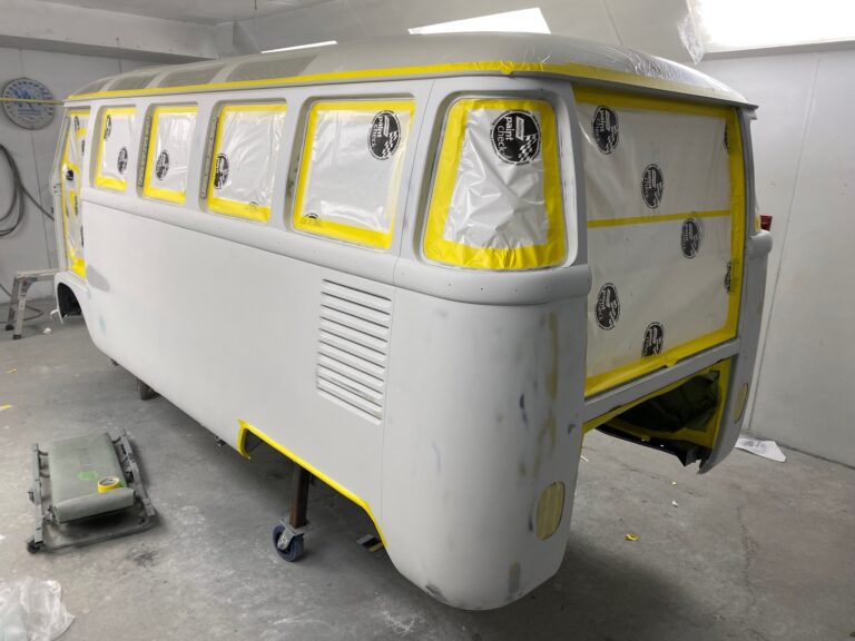 1963 23 window mouse grey deluxe bus under body in paint silver lining auto restoration oregon