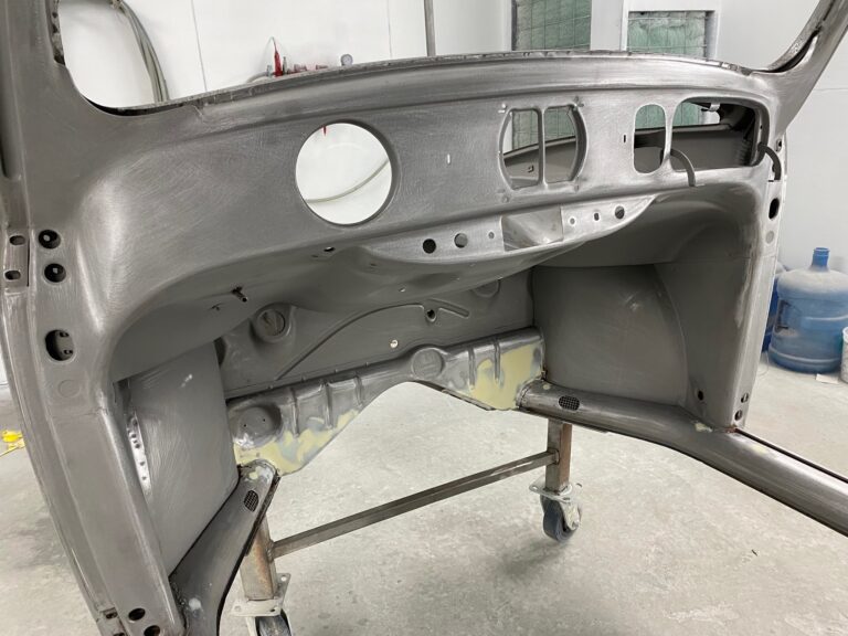 1955 vw beetle std final metal prep into epoxy silver lining auto restoration oregon