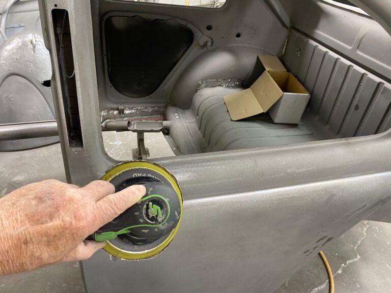 1955 vw beetle std final metal prep into epoxy silver lining auto restoration oregon