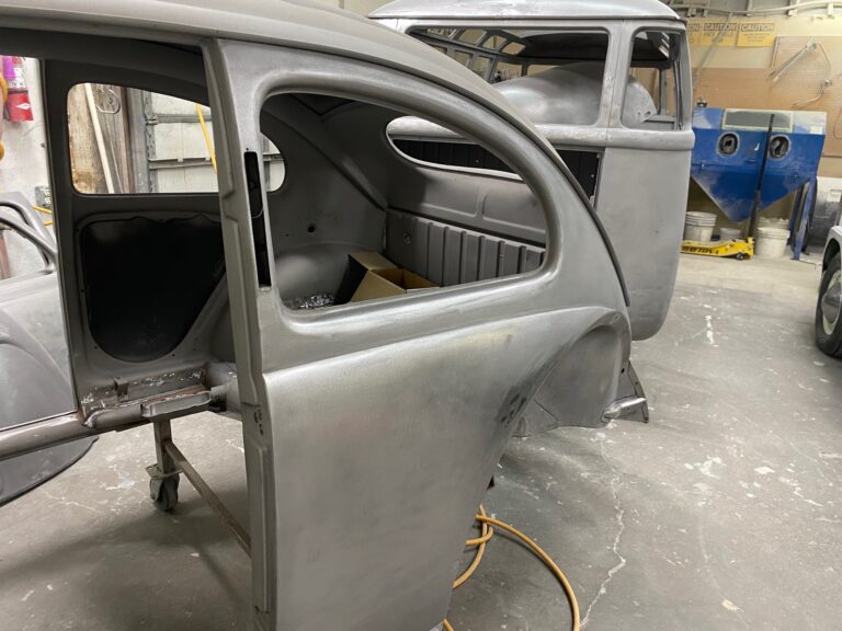 1955 vw beetle std final metal prep into epoxy silver lining auto restoration oregon