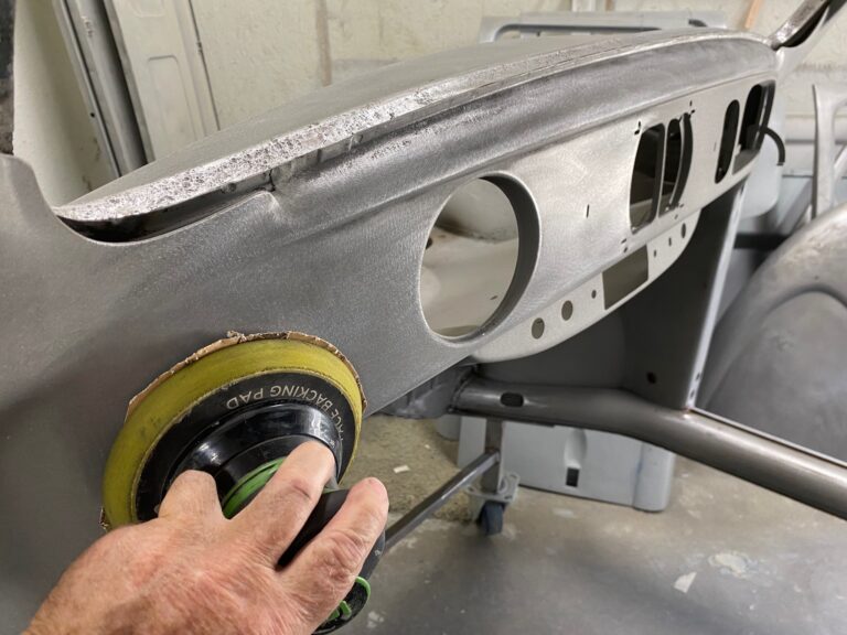 1955 vw beetle std final metal prep into epoxy silver lining auto restoration oregon