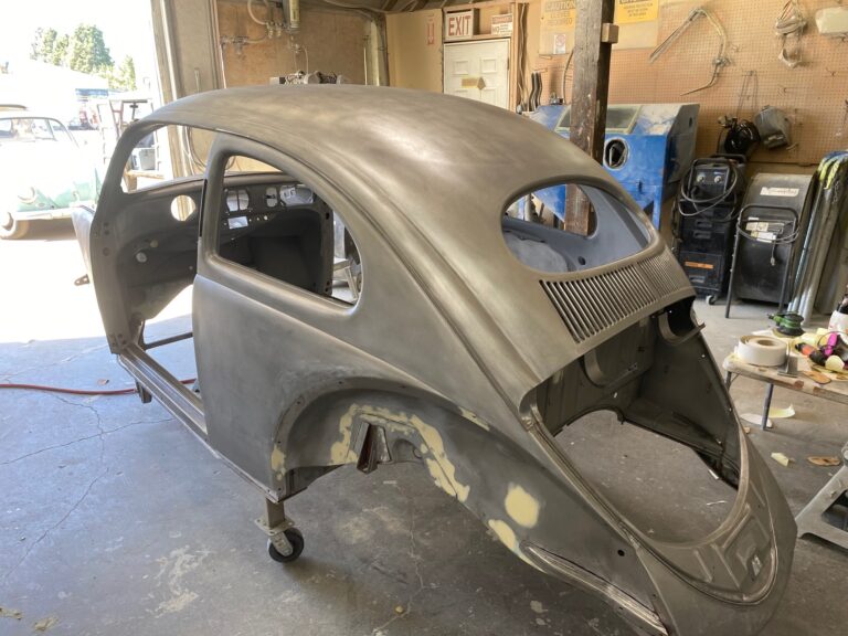1955 vw beetle std final metal prep into epoxy silver lining auto restoration oregon
