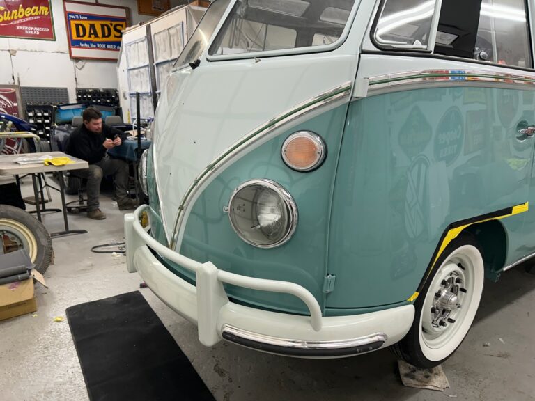 1963 23 window deluxe bus final assembly silver lining auto restoration oregon