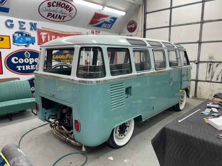 1963 23 window deluxe bus final assembly silver lining auto restoration oregon