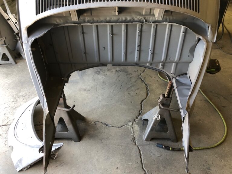 1965 vw ragtop beetle front and rear apron repair silver lining auto restoration oregon