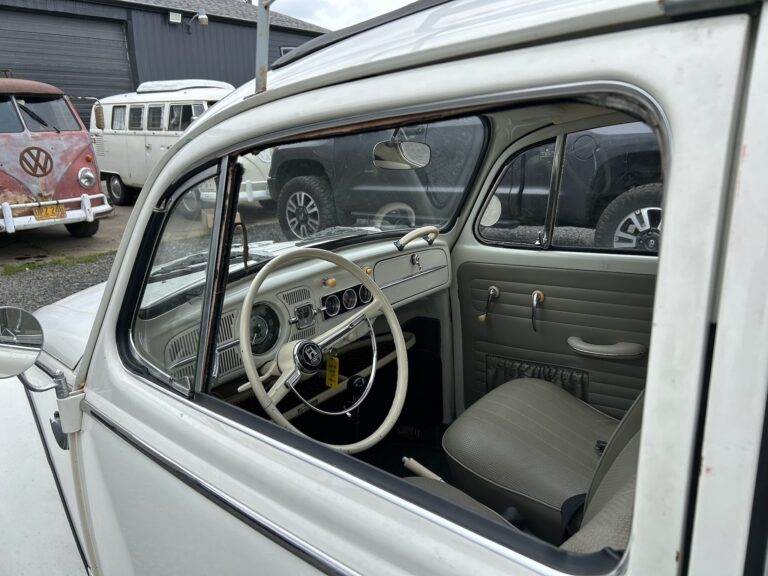 1965 vw ragtop beetle arrival at shop silver lining auto restoration