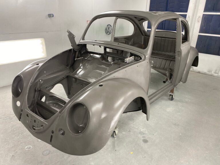 1965 vw ragtop beetle body and components in epoxy silver lining auto restoration oregon