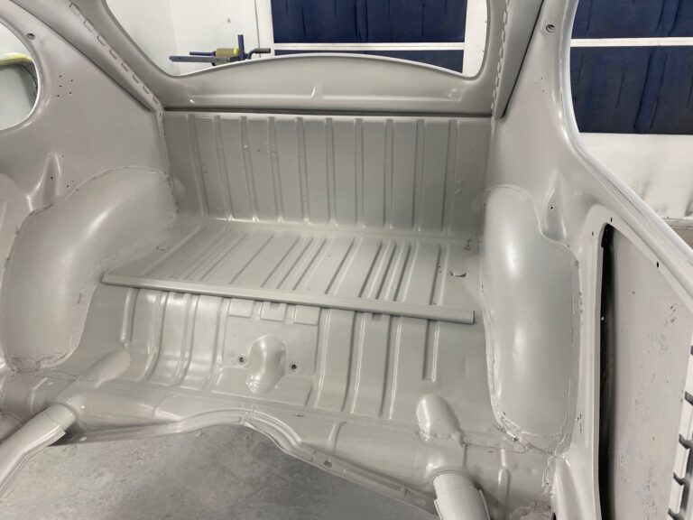 1965 vw ragtop beetle body and components in epoxy silver lining auto restoration oregon
