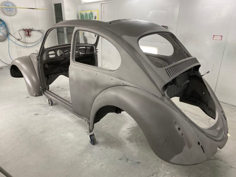 1965 vw ragtop beetle body and components in epoxy silver lining auto restoration oregon