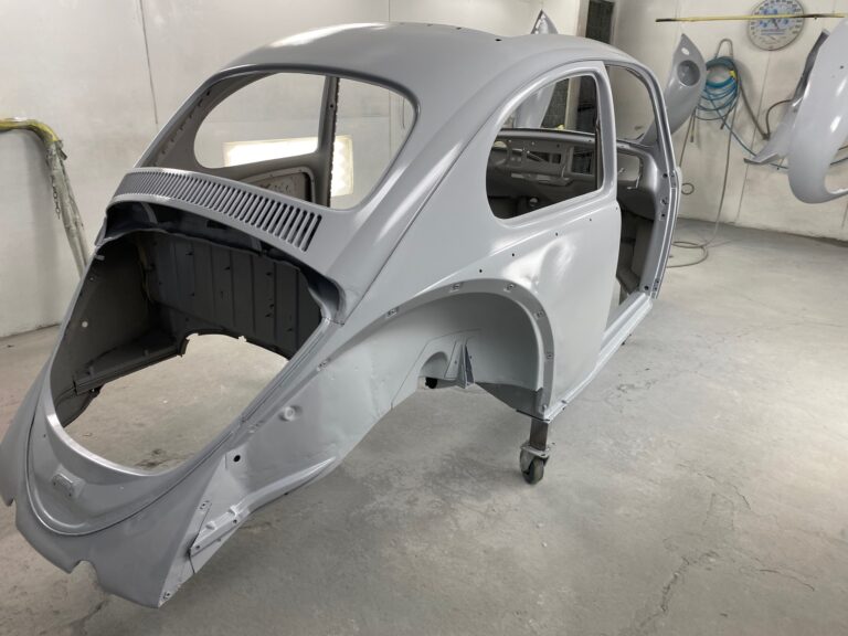1965 vw ragtop beetle body and components in epoxy silver lining auto restoration oregon
