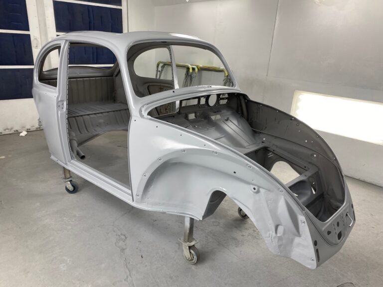 1965 vw ragtop beetle body and components in epoxy silver lining auto restoration oregon