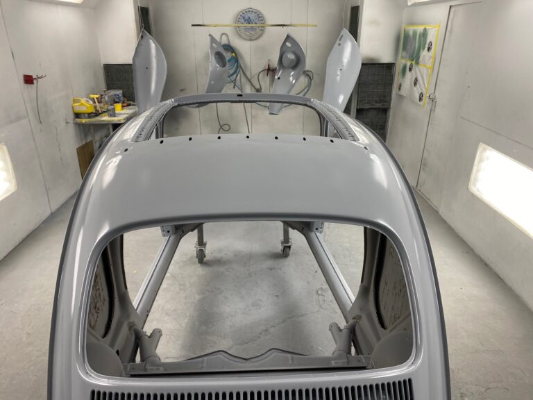 1965 vw ragtop beetle body and components in epoxy silver lining auto restoration oregon