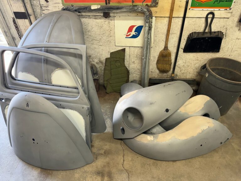 1965 vw ragtop beetle post media blast silver lining auto restoration oregon