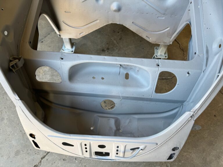 1965 vw ragtop beetle post media blast silver lining auto restoration oregon