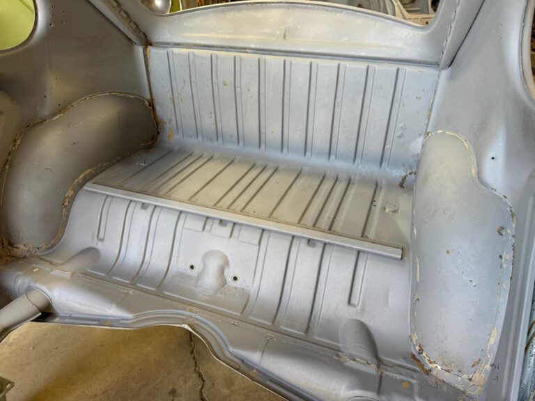 1965 vw ragtop beetle post media blast silver lining auto restoration oregon