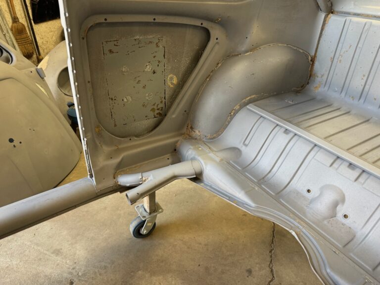 1965 vw ragtop beetle post media blast silver lining auto restoration oregon