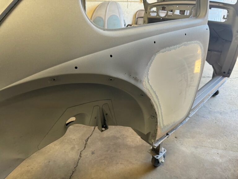 1965 vw ragtop beetle post media blast silver lining auto restoration oregon