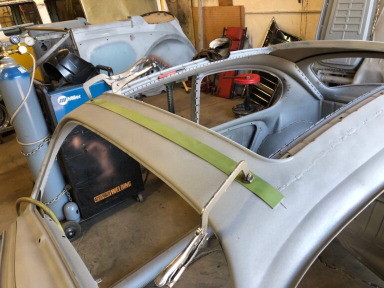 1965 vw ragtop beetle ragtop section repair silver lining auto restoration oregon