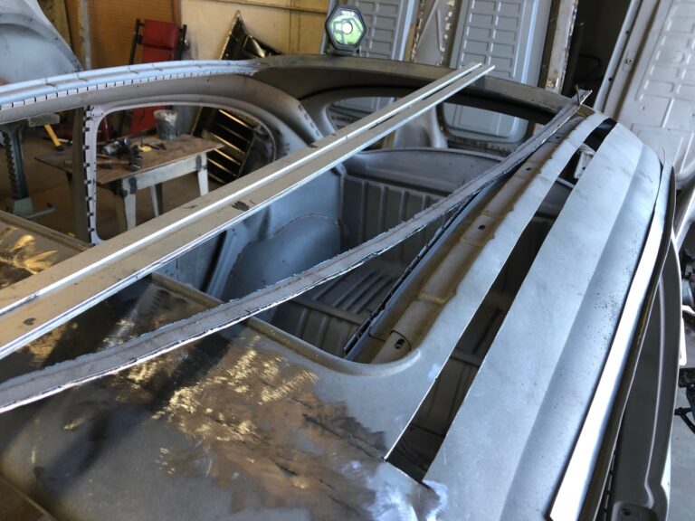 1965 vw ragtop beetle ragtop section repair silver lining auto restoration oregon