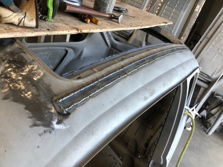 1965 vw ragtop beetle ragtop section repair silver lining auto restoration oregon