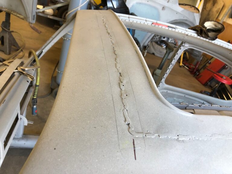 1965 vw ragtop beetle ragtop section repair silver lining auto restoration oregon