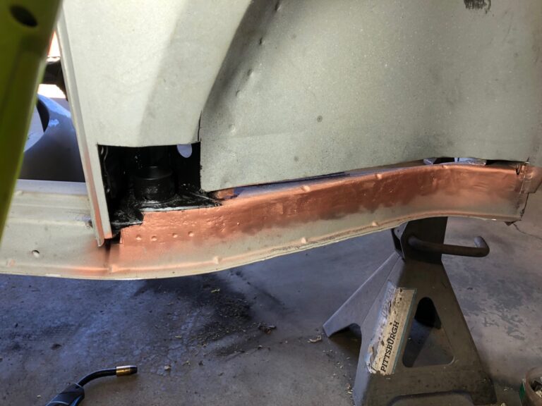 1965 vw ragtop beetle metal work and rust repair silver lining auto restoration oregon