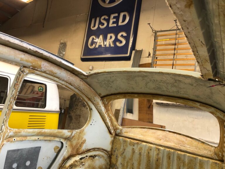 1965 vw ragtop beetle tear down silver lining auto restoration oregon