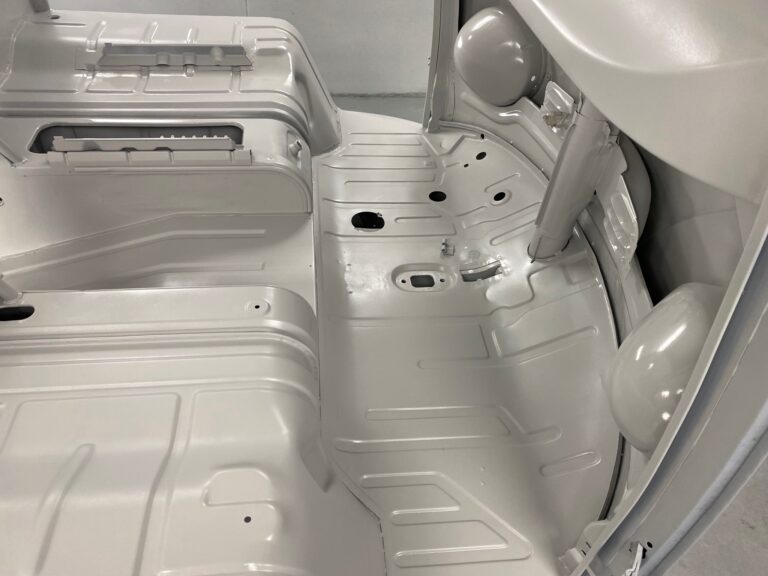 1965 21 window deluxe vw bus media blast into primer silver lining auto restoration