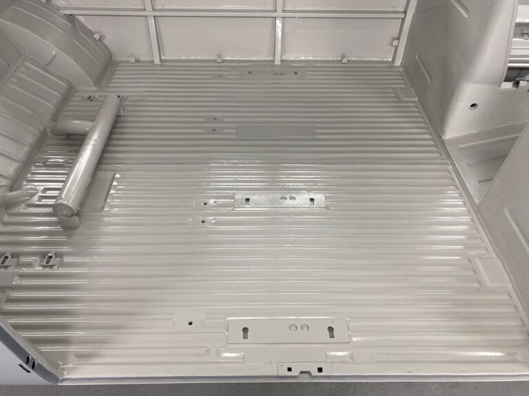 1965 21 window deluxe vw bus media blast into primer silver lining auto restoration