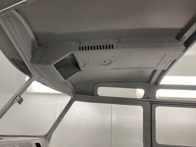 1965 21 window deluxe vw bus media blast into primer silver lining auto restoration