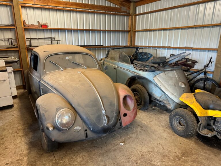 1956 vw beetle convertible restoration arrival at shop silver lining auto restoration oregon