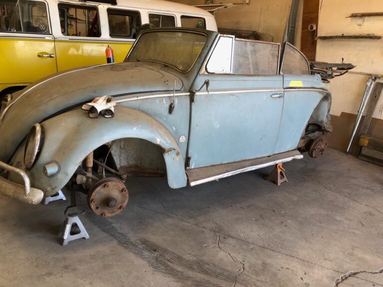 1956 vw beetle convertible restoration arrival at shop silver lining auto restoration oregon