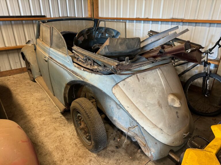 1956 vw beetle convertible restoration arrival at shop silver lining auto restoration oregon