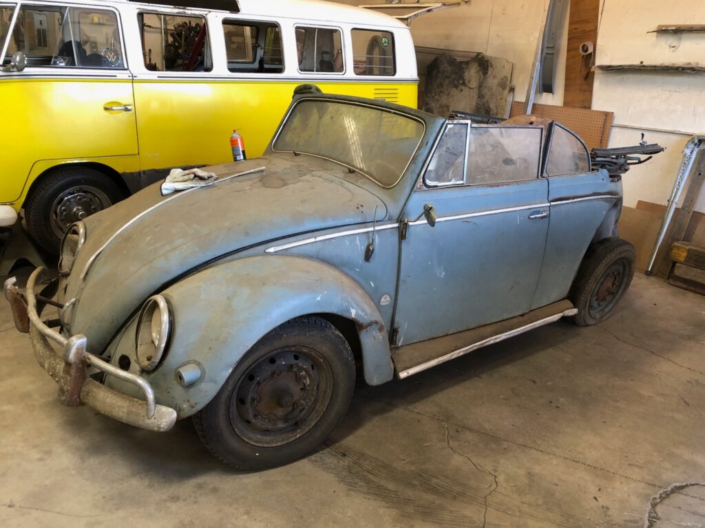 1956 vw beetle convertible restoration arrival at shop silver lining auto restoration oregon