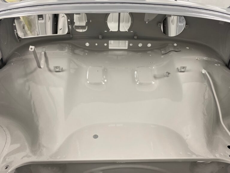 1956 vw beetle convertible restoration body and components in epoxy paint silver lining auto restoration