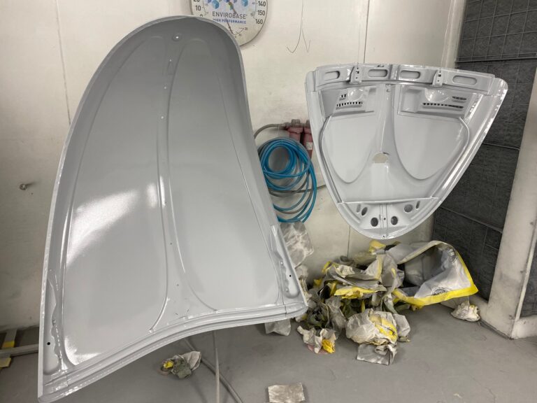 1956 vw beetle convertible restoration body and components in epoxy paint silver lining auto restoration