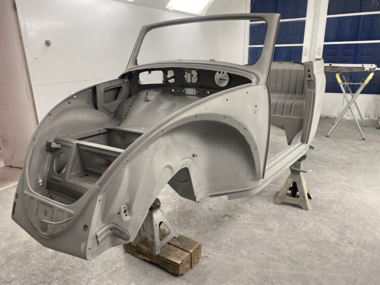 1956 vw beetle convertible restoration body and components in epoxy paint silver lining auto restoration