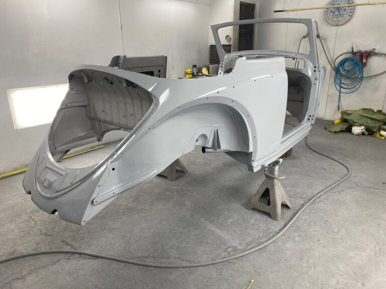 1956 vw beetle convertible restoration body and components in epoxy paint silver lining auto restoration