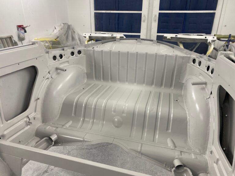 1956 vw beetle convertible restoration body and components in epoxy paint silver lining auto restoration