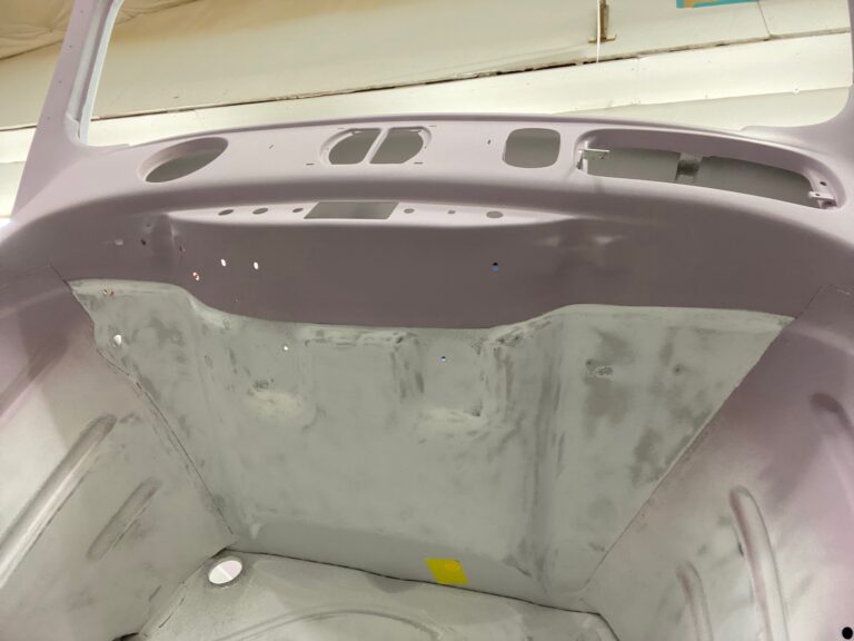 1956 vw beetle convertible restoration body and components in primer silver lining auto restoration
