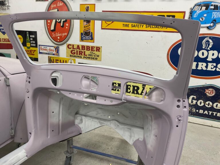 1956 vw beetle convertible restoration body and components in primer silver lining auto restoration