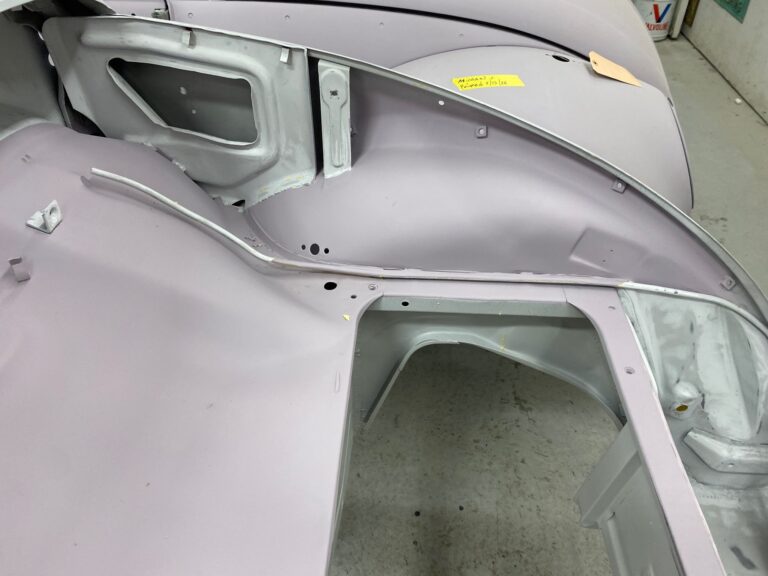 1956 vw beetle convertible restoration body and components in primer silver lining auto restoration