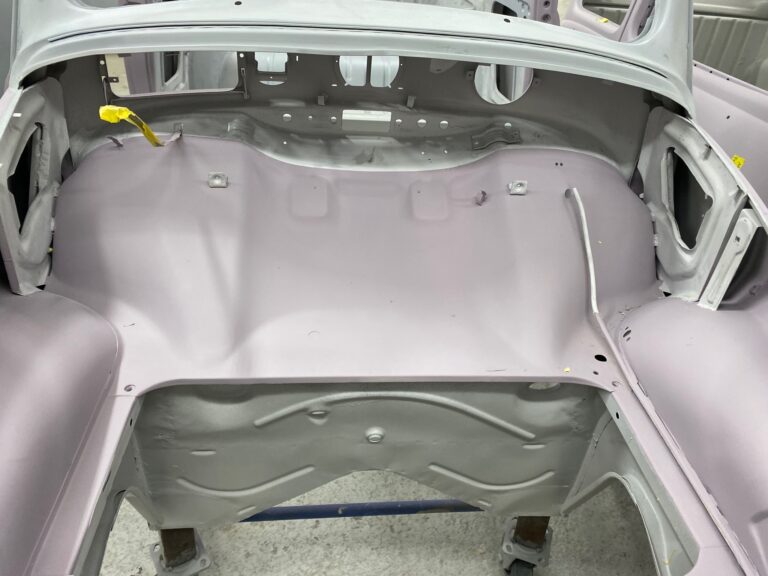 1956 vw beetle convertible restoration body and components in primer silver lining auto restoration