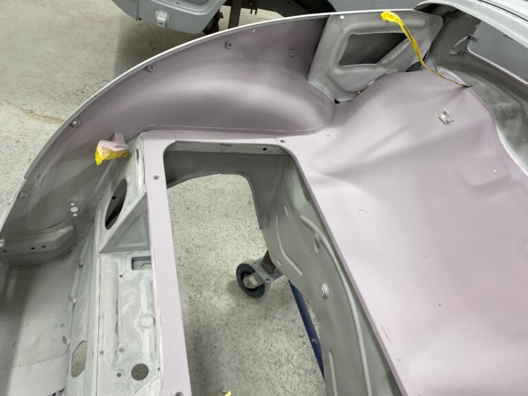 1956 vw beetle convertible restoration body and components in primer silver lining auto restoration