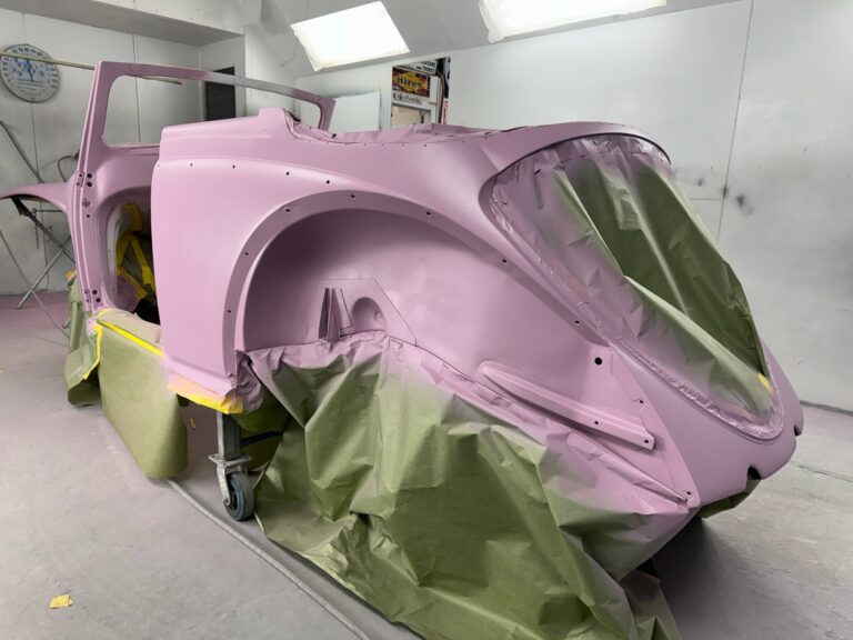 1956 vw beetle convertible restoration body and components in primer silver lining auto restoration
