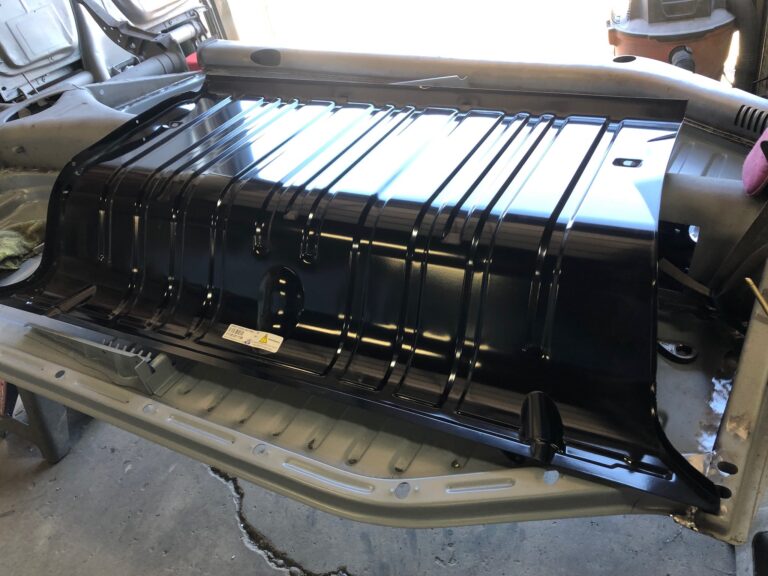 1956 vw beetle convertible restoration rear luggage tray replacement silver lining auto restoration