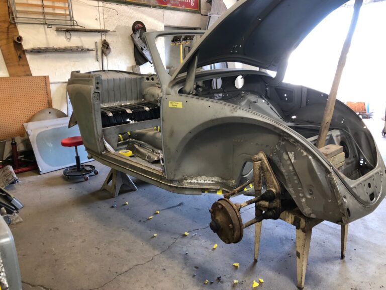 1956 vw beetle convertible restoration rear luggage tray replacement silver lining auto restoration